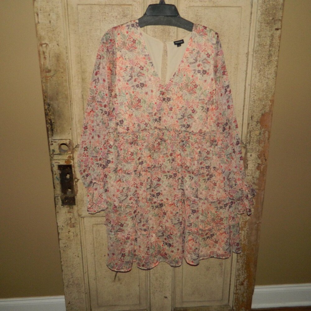 Torrid Boho Floral Tiered Long Sleeve Dress Size 2 (M-38)